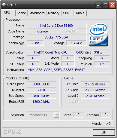 core 2 Duo e6400 @ 3600 mhz