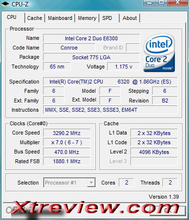 Intel core 2 Duo E6300@3290 mhz