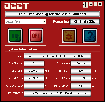 intel core 2 Duo e6550 : 480 fsb stable OCCT