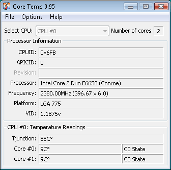 intel core 2 Duo e6550 : core temp