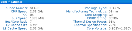 intel core 2 Duo e6550 specifications