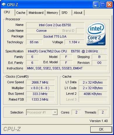 Core 2 duo E6750 cpuz