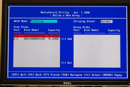 Bios RAID : select hard disk mirroring