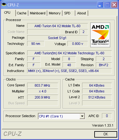 AMD Turion 64 X2 cpu z