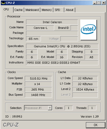 conroe l celeron @5110 mhz