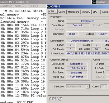 conroe l celeron @5000mhz super pi