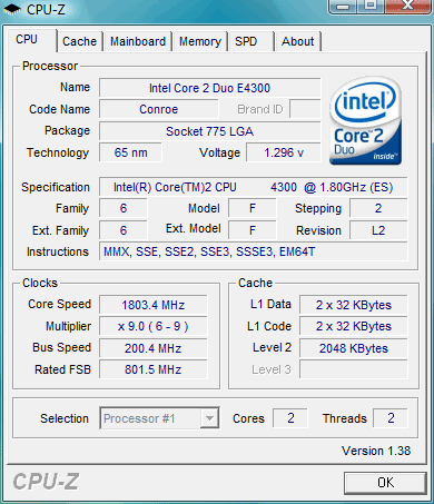 core duo e4300 cpuz
