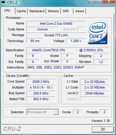 Core 2 Duo e4400 - cpu z