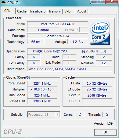 Core 2 Duo e4400 - overclocking @ 3251 mhz