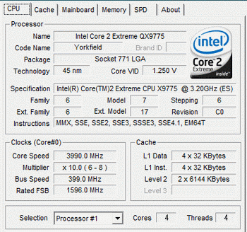 Core 2 extreme QX9775 (3.2 GHz) LGA 771 @ 4 Ghz